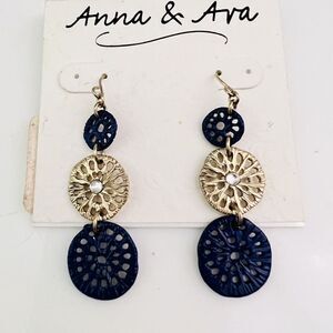 Anna & Ava Earrings Dangle Drop  Circlessilver Blue Tone 4554